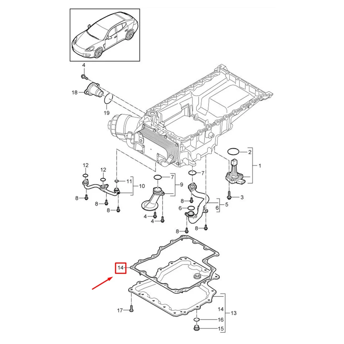 Для Porsche Panamera 970 2011, нижнее уплотнение масляной трубки, нижняя прокладка масляного поддона 94610727521