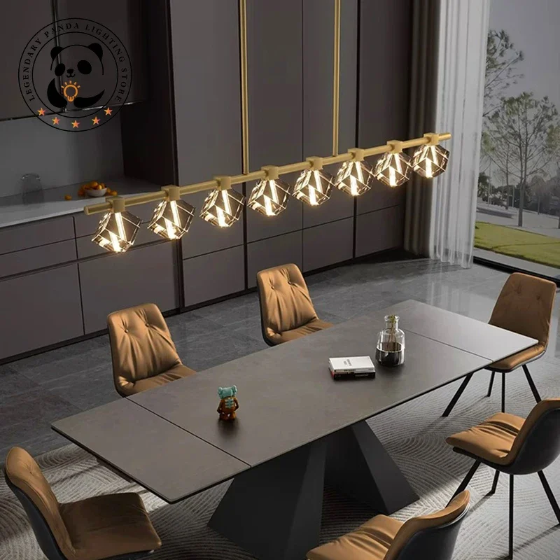 Modern Minimalist Pendant Lights Metallic Luster Long Strip LED Chandeliers Dining Room Parlor Kitchen Cafe Bar Indoor Fixtures