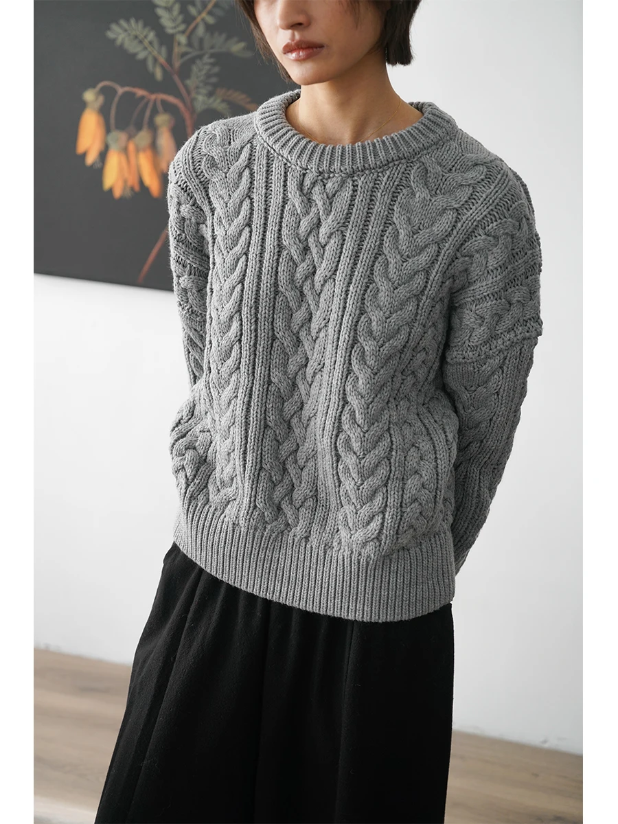 

Simple Pure Color Loose Knitted Sweater Autumn Winter Season Versatile Comfortable Warm Thiened round Ne Pullover for Women