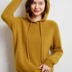 Sweat à capuche en cachemire pour femme, pull en cachemire 100%, pull supérieur, manches longues, hauts pour femme, marque, automne, hiver, 2023 DS01