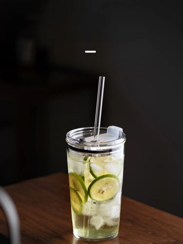 

Heat Resistant Glass St Cup for Women Summer Drink Cup with Lid Adult Water Drinking Cup Nordic Sle Small Fre Element