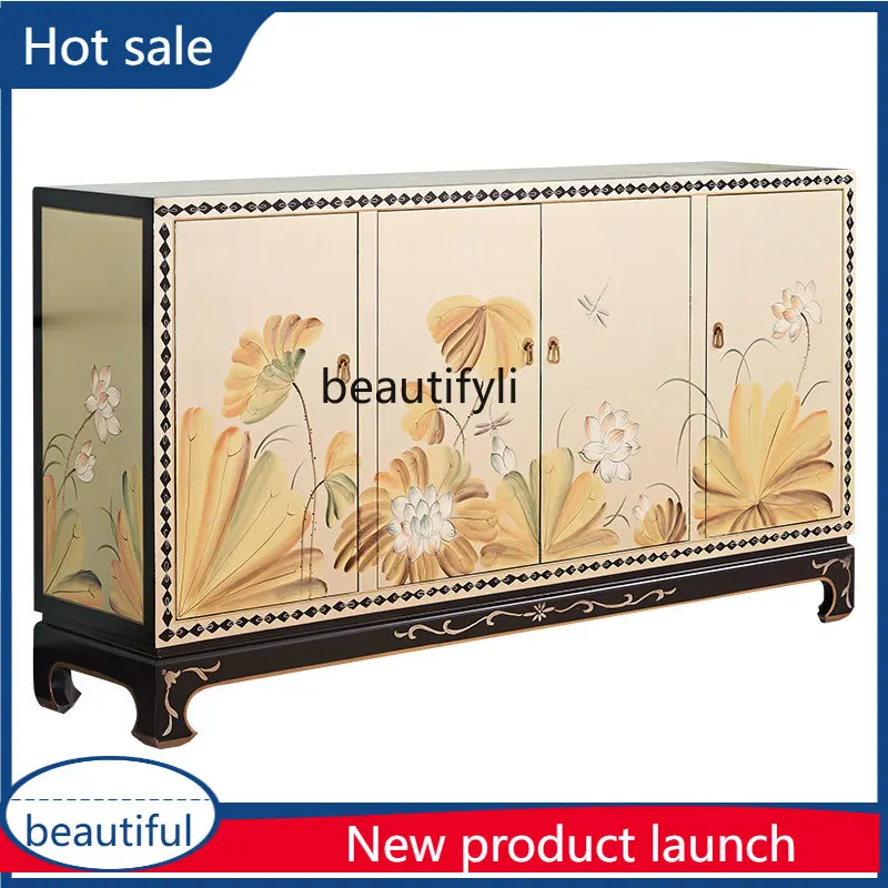 

cqy Modern New Chinese Style Entrance Door Hallway Cabinet Four-Door Shoe Cabinet Living Room Storage Decorative Cabinet