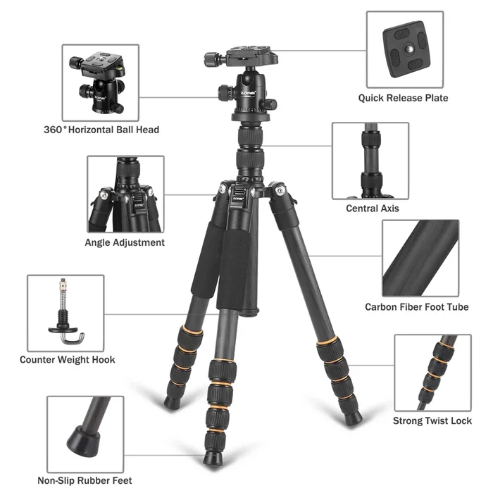 Cheaper Zomei Q666C Photography Professional Carbon Fiber Tripod With Monopod