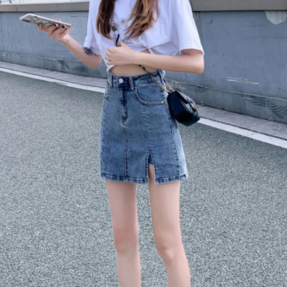 

Хлопковая юбка для женщин, одежда, брюки, юбка-джинс, новая, повседневный стиль, хлопковая ткань, без эластичности, однотонная.