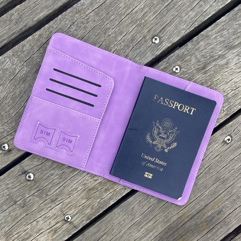 Funda de pasaporte con grabado láser, soporte de pasaporte con mapa del mundo personalizado, banda elástica para documentos funcionales Rfid,