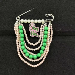 Handmade Greek Sorority Metal Pearl Chain Greek Letter Pin Founded Pink Green Pearl Brooches Apparel Jewelry