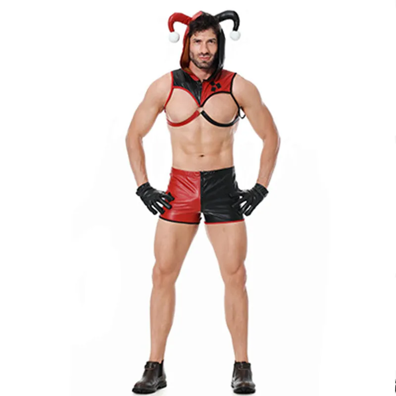 

Мужские забавные костюмы Джокера из искусственной кожи на Хэллоуин для взрослых, цирковой клоун, косплей, карнавал, Пурим, ночной клуб, бар, вечернее платье для ролевых игр