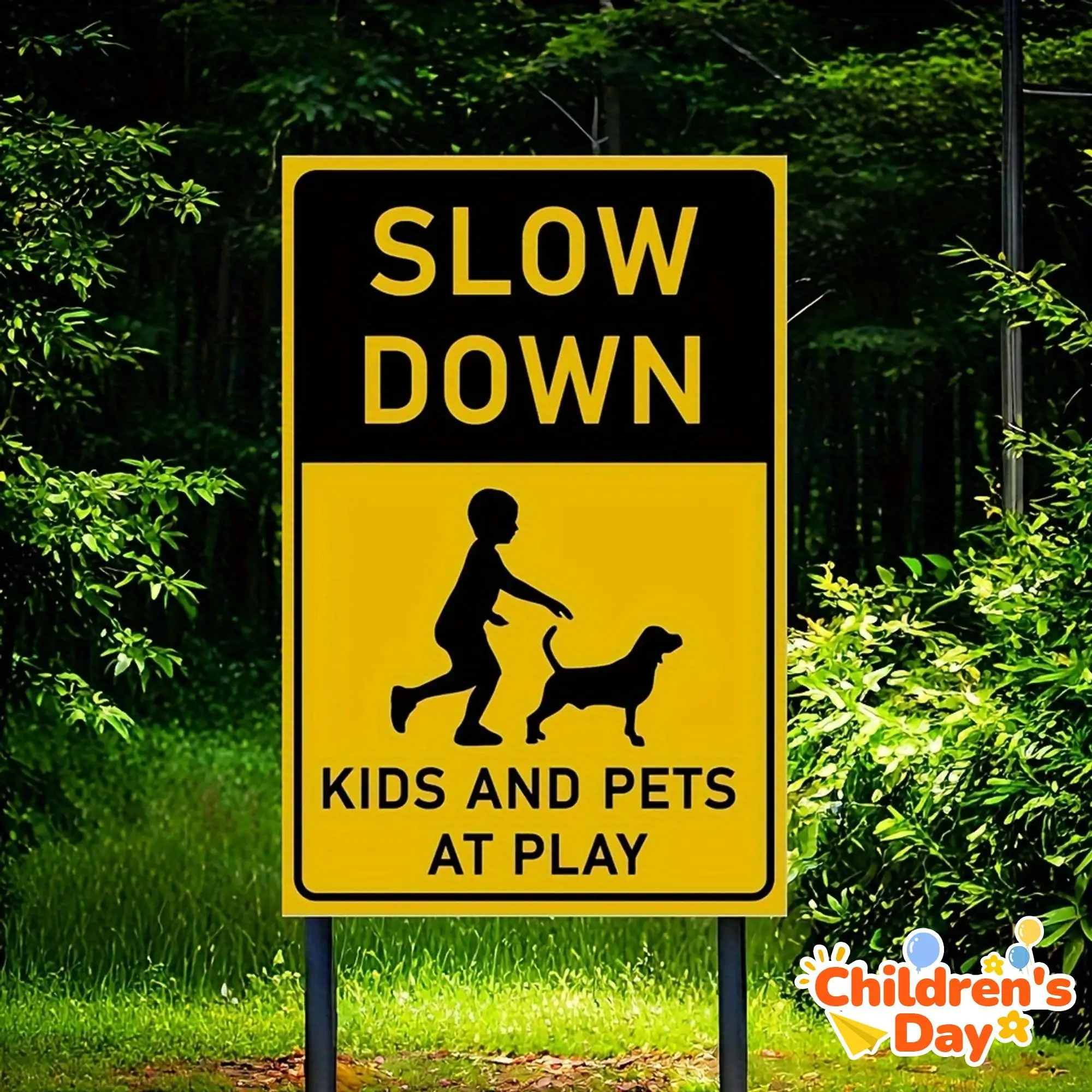 2D Flat, 2D Flat - 8X12 Inch Heavy-Duty Metal Sign - Slow Down for Kids And Pets at Play - Ideal for Residential Areas, Parks, A