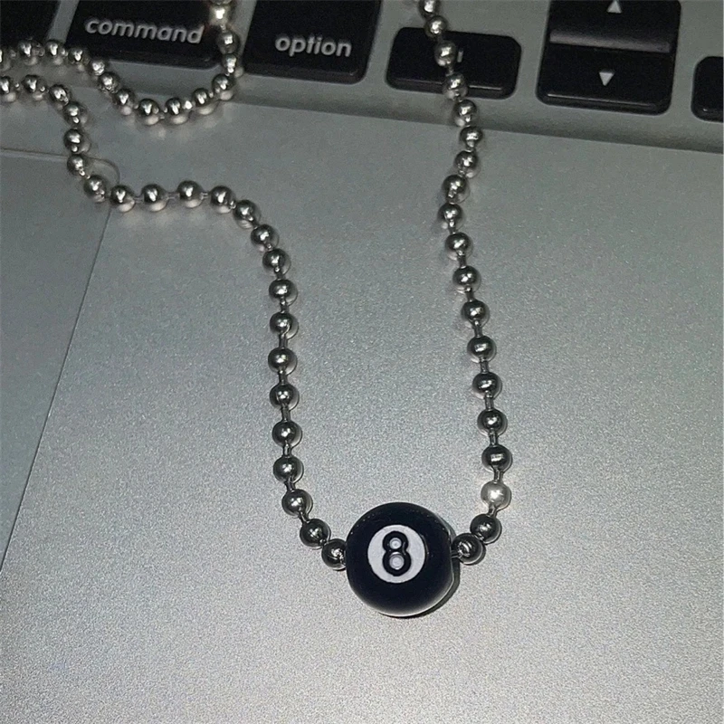 Punk Creative Black 8 Pendant Beads Necklace For Women Men Hip Pop Unusual Titanium Steel Neck Chains Fashion Grunge 90s Jewelry