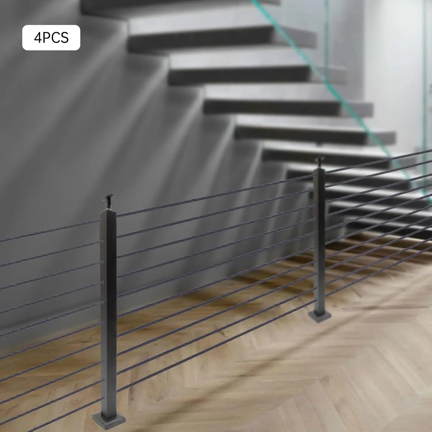 4 Pack Cable Railing Post, 36"X2"X2" Level Drilled Cable Railings Post with Adjustable Top Level & Sturdy Thickened Wall Deck Railing System Kit for Decks Stairs Porches Balconies Seaside or Wet Areas
