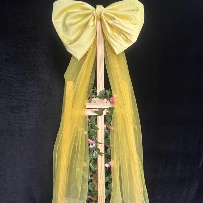 

Негабаритный желтый бант, настенный декор, блестящая тканевая лента, фон для дня рождения, украшения для рождественской елки