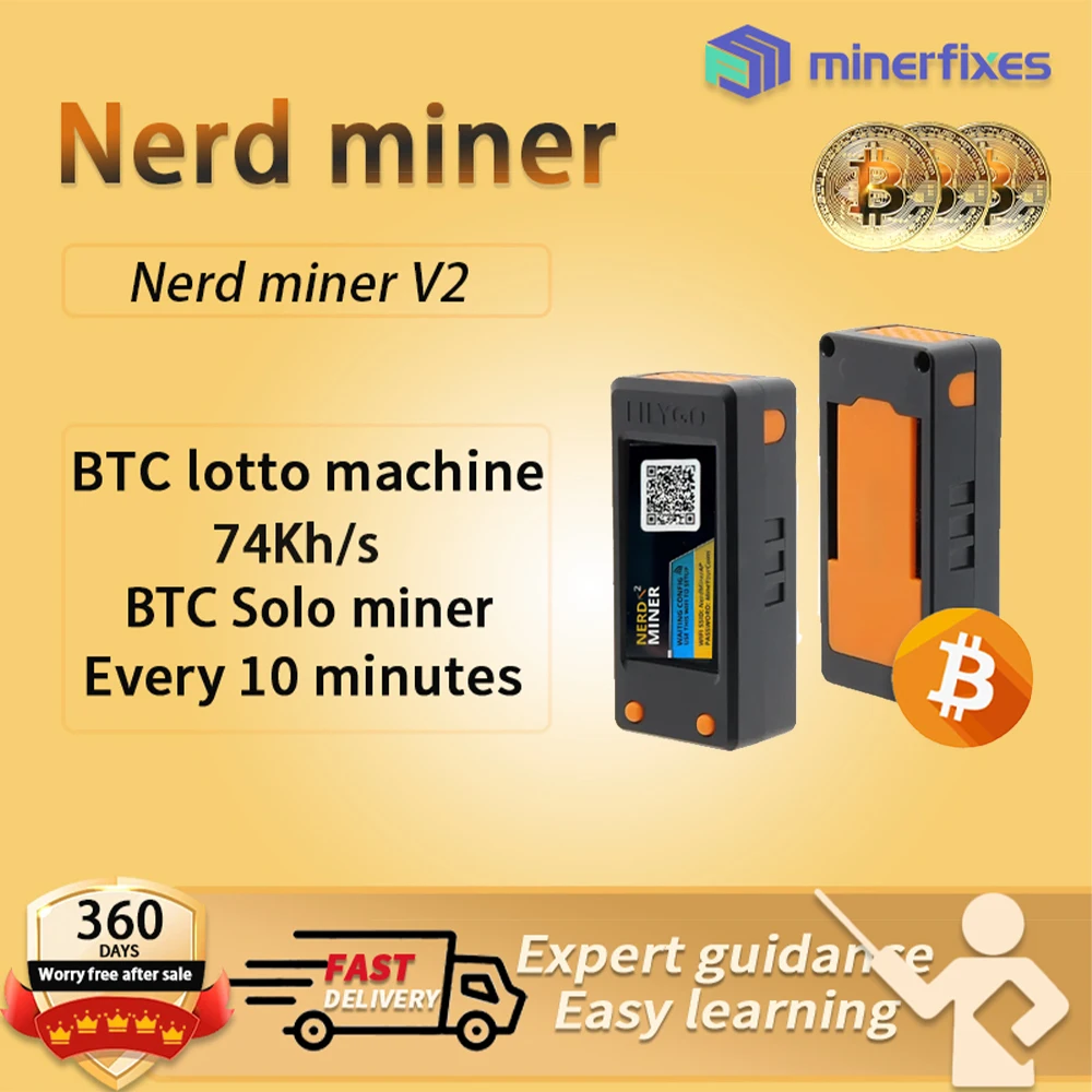 

BTC NerdMiner V2 Хешрейт 78 тыс.с с последней прошивкой и корпусом с руководством Bitcoin Lotto Machine Nerd Miner V2..