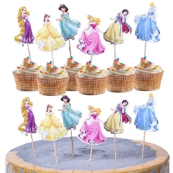 24Pcs Disney Princess Cake Toppers Cartoon Princess Cupcake Topper Decor Baby Shower Kids Girls Birthday Party Cake Decorations