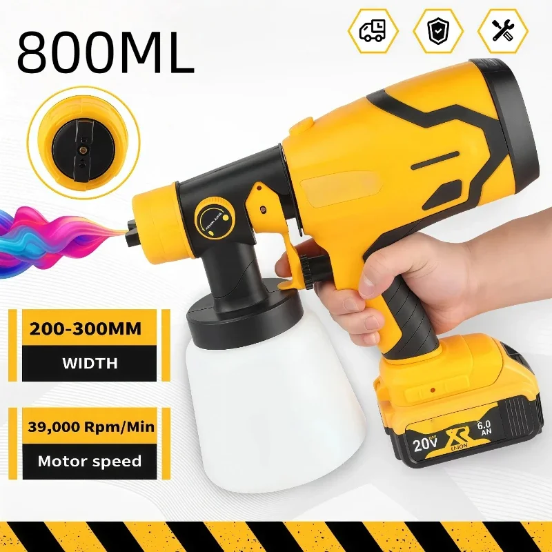 

Cordless Electric Spray Gun 800ML Portable Paint Sprayer High Power Auto Furniture Coating Airbrush Tool For DEWALT 20V battery