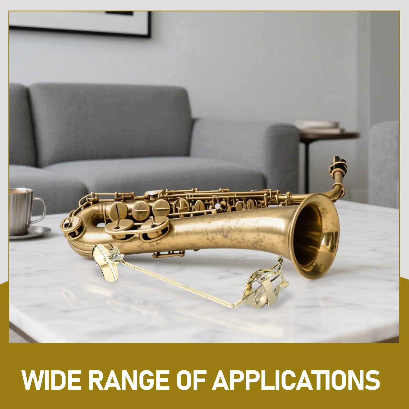 Alto Saxophone Lyre Sheet Music Holder Golden Strong Clamp for Soprano Saxophone Marching Performance Sax Music Sheet Holder