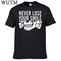 Never Lose Your Smile German Skull T-shirt Cotton T-shirt Fashionable and Simple Short-sleeved Top