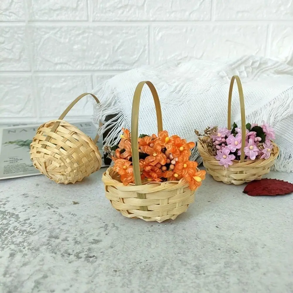 Hand-Woven Mini Braid Flower Baskets with Handle Flower Arrangement Basket Handheld Baskets Wedding Ornaments Home Office Decor