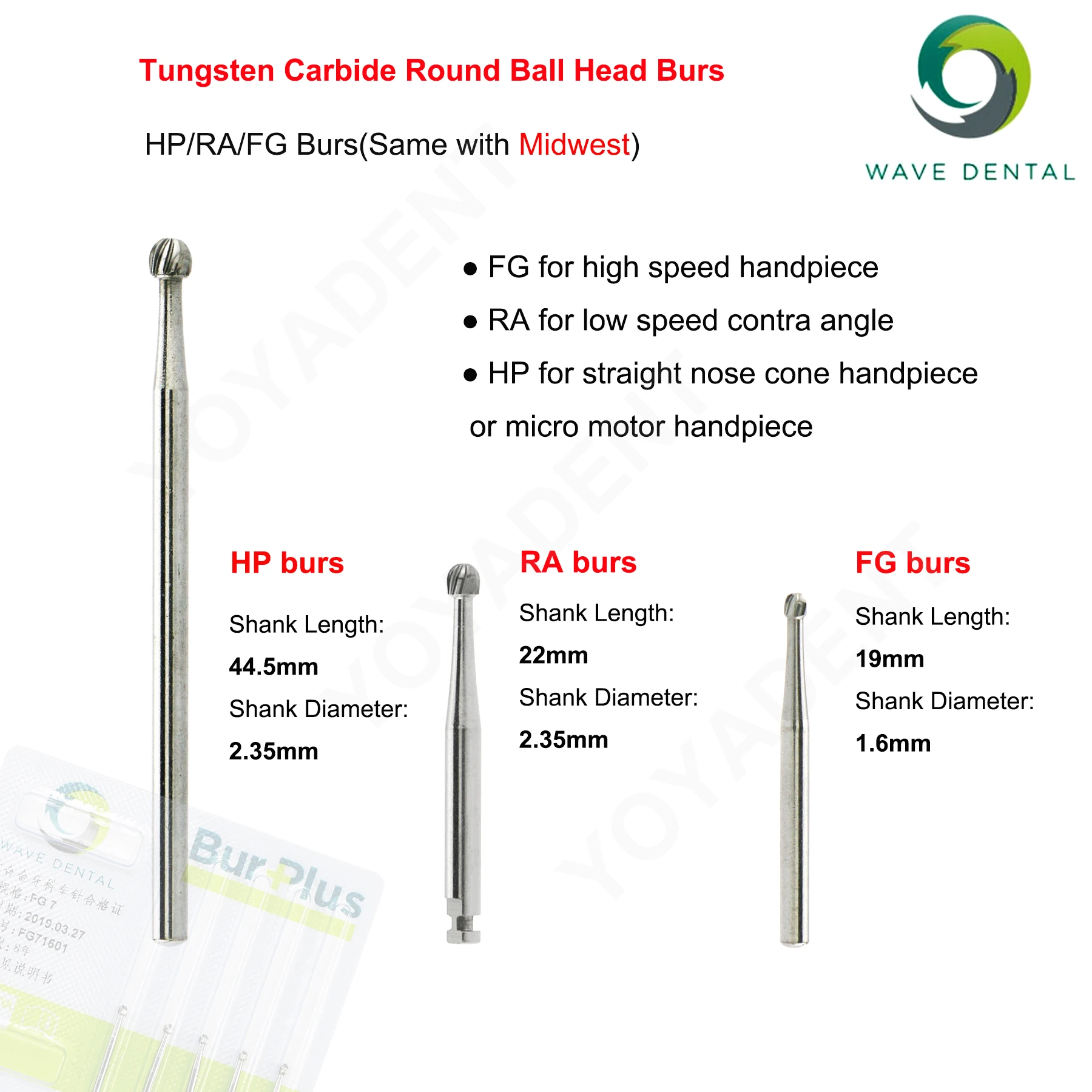 WAVE Dental Tungsten Carbide Burs Dental Strawberries Dentistry Drill Round Ball Head HP/RA/FG For Handpiece Dentist Tools