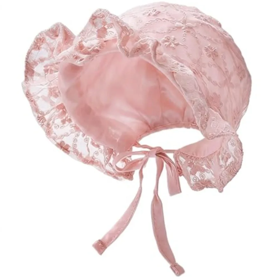 Baby Girl Boy Lace Bonnet Hat Soft Warm Double Layer Christening Adjustable Eyelet Sun Hat for Infant Newborn Toddler