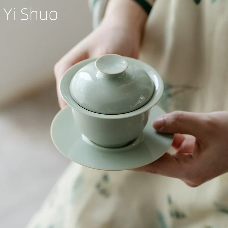 أغنية Qingze تغطي الوعاء بشكل مهل الكونغ فو ثلاثة المواهب غطاء الوعاء صنع وعاء الشاي صنع السيراميك Gaiwan