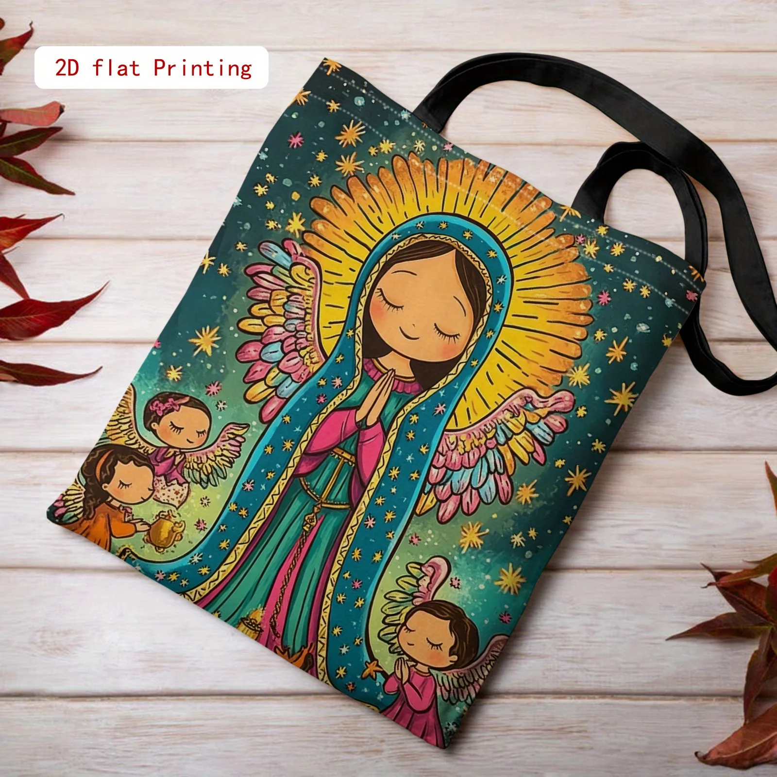 Tote Bags Canvas Tote Bags For School Vintage Mexican Folk Art Virgin De Guadalupe Durable Fabric Bag