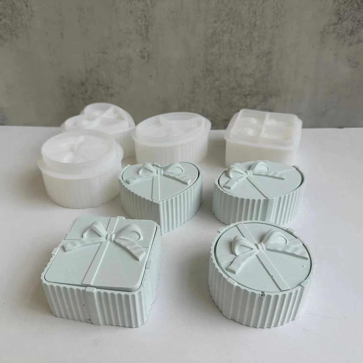 Heart Shape Plaster Jewelry Box Silicone Molds Epoxy Resin Candy Jar Molds Round Square Bow Concrete Storage Jar Molds