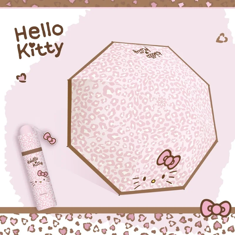Anime My Melody Kuromi Cartoon Leopard Print Vinyl Tri-fold Manual Folding Umbrella Kawaii Portable Parasol Gift for Friends view 3