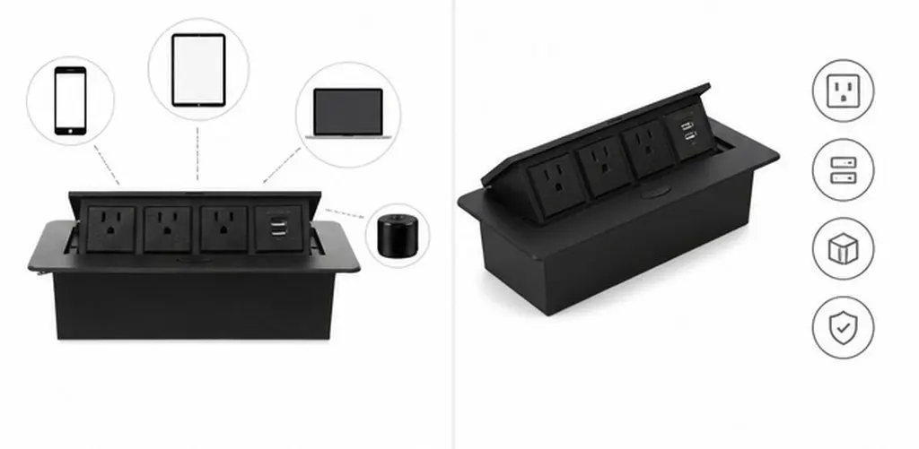 Multiple Outlet Us Standard Power Strip with 3 Us Outlets Dual USB Ports Space Saving Desktop Charging Socket for Office