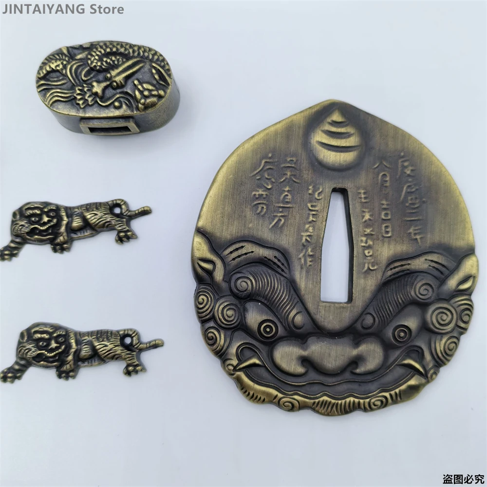 Japanese A Set Alloy Carved Tsuba Fuchi Kashira Menuki Habaki Fittings F Sword Katana Accessories