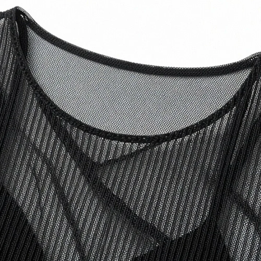 Beachwear Ruffles Bikini Set Slim Fit Transparent Pullover Long Sleeve Swimsuit Sun Protection Lace-up 3Pieces Set Swimwear