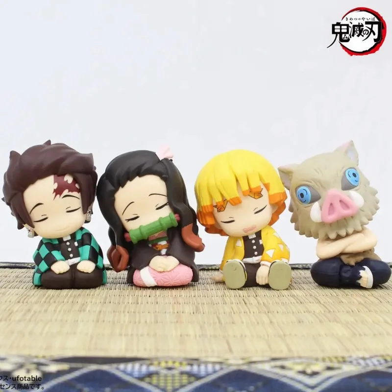 Demon Slayer Gashapon Capsule Toy Figures Kamado Tanjirou Kamado Nezuko Agatsuma Zenitsu Hashibira Inosuke Sleep Doll Model Toys