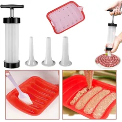 Manual Sausage Maker and Silicone Sausage Mold DIY Non-Stick Sausage Stuffer with Nozzles for Homemade Sausages Kitchen Tools