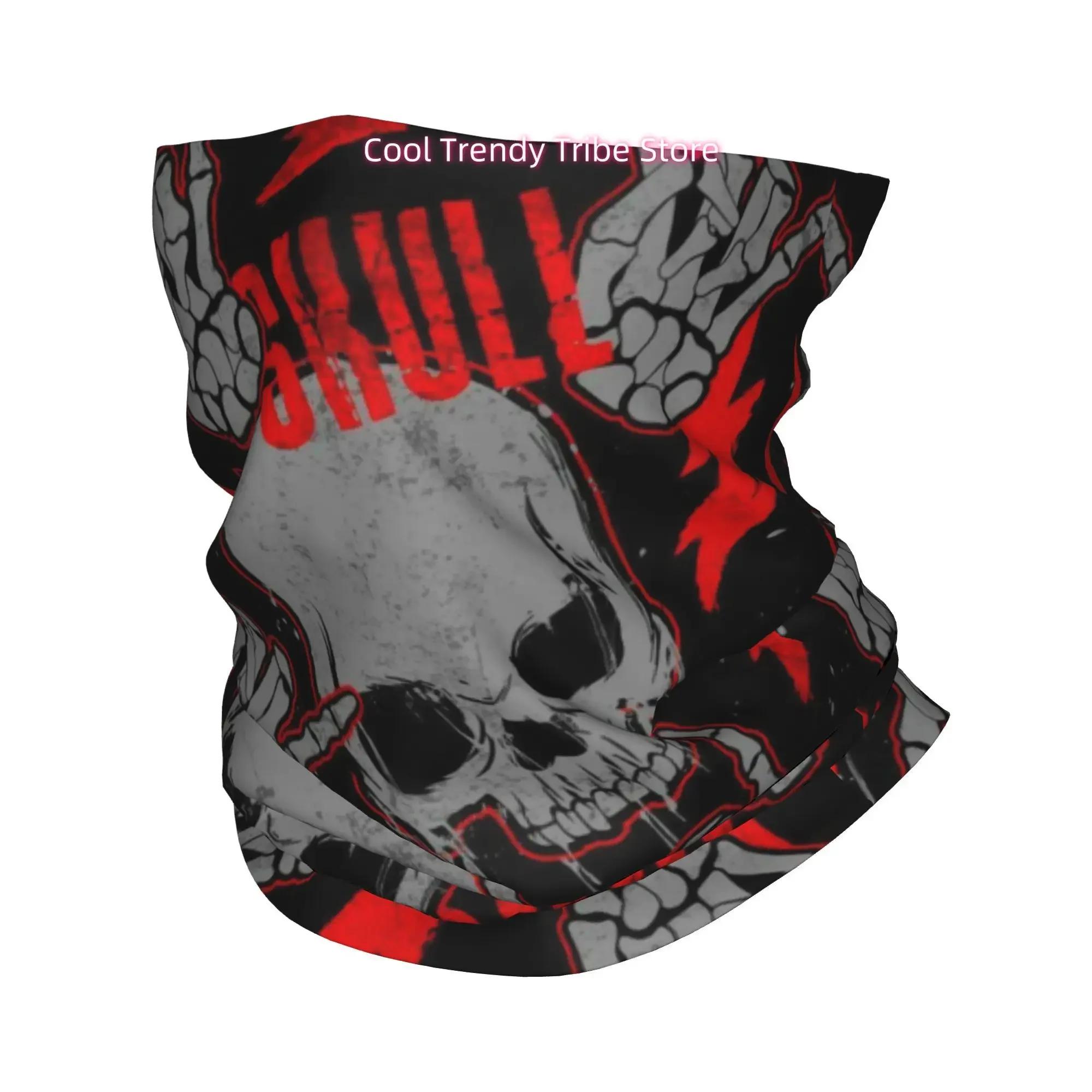 Grunge Punk Art with Skeleton Horn Hands Lightning Bolts Novelty Print Bandana Men Funny Head Scarf Outdoor Fashion Headwrap Gif