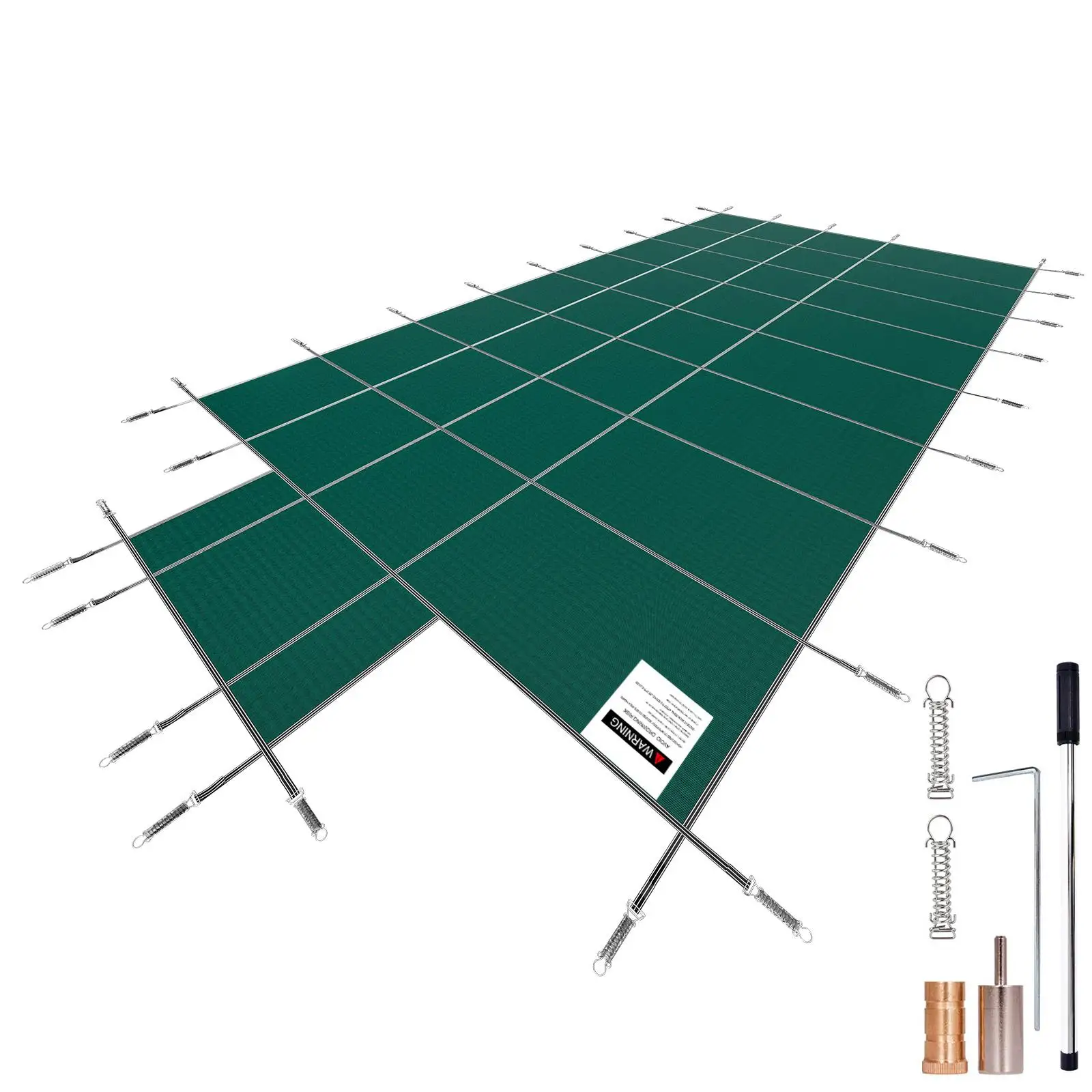 18x36ft Rectangle Inground Pool Safety Cover with 4x10ft Center End Step Mesh Solid Winter Cover with Drainage Holes Green