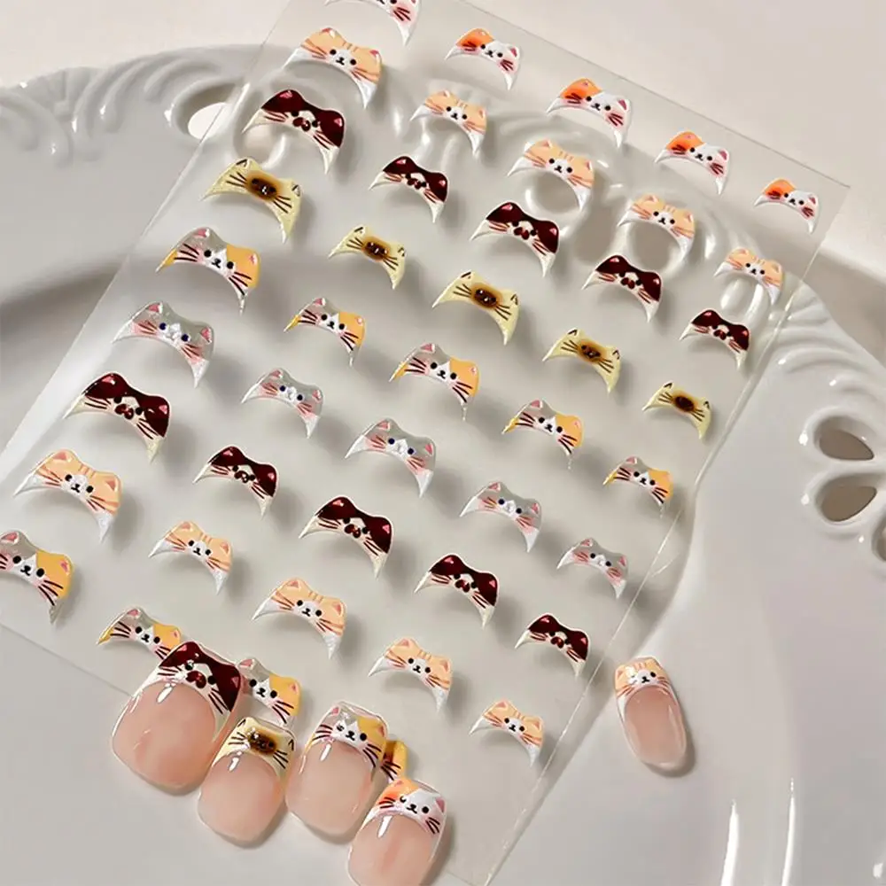 1Pcs 5D Kawaii Cat Ear French Nail Stickers Multicolor Kitten Expressions Self-Adhesive Nails Art Decal Pet Cats Manicure Slider
