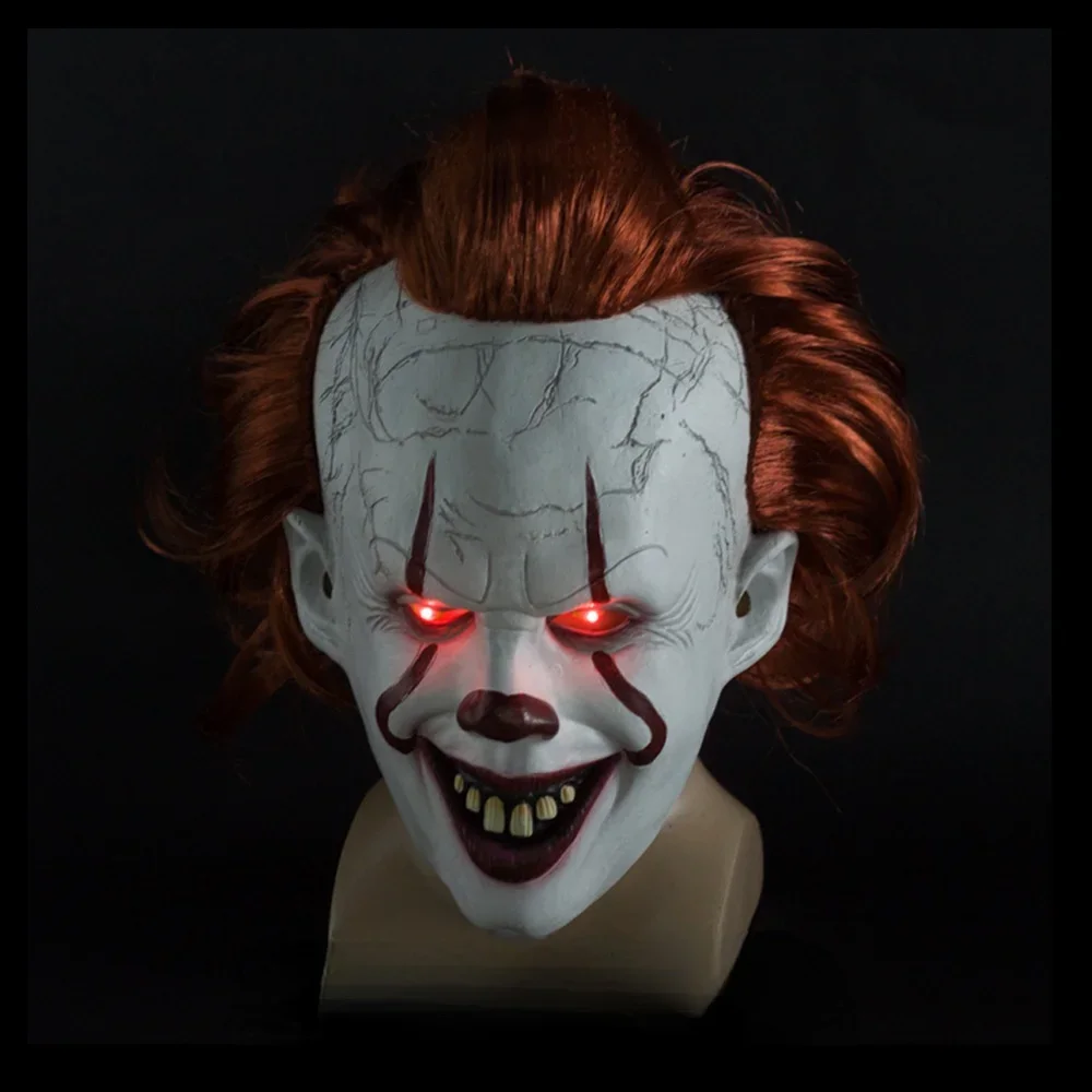 

Horror Glowing Clown Mask Halloween Masque Pennywise Cosplay Latex Glow Joker Mask with Multicolor Hair Wig Joker Mask for Adult