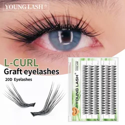 YOUNG Lash-extensões naturais de cílios macios, L Curl Cluster, cílios individuais, ferramentas de maquiagem, Cilias Volume, Premade Fans, 20D