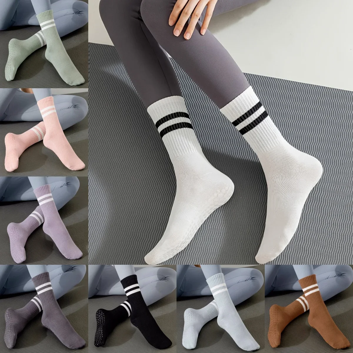 Calcetines de Pilates transpirables para mujer, medias antideslizantes de tubo largo con cinco dedos, de algodón, elásticas, para Yoga, Ballet, baile y Fitness