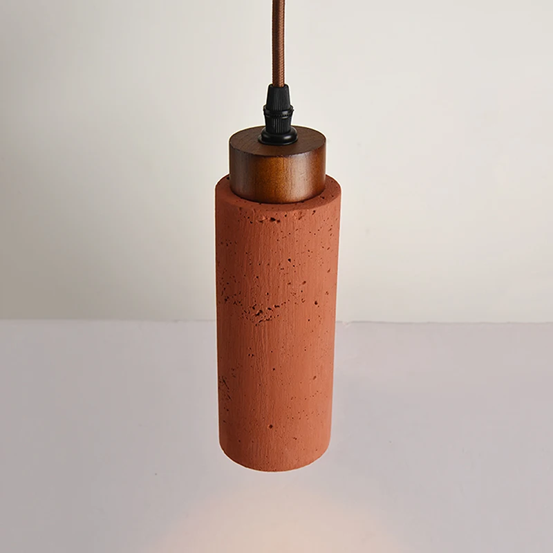 مصمم استوديو ضوء جو فاخر قلادة ضوء حجر الخوخ الخشب الرجعية مطعم LED مصباح أسطواني غرفة نوم الثريا