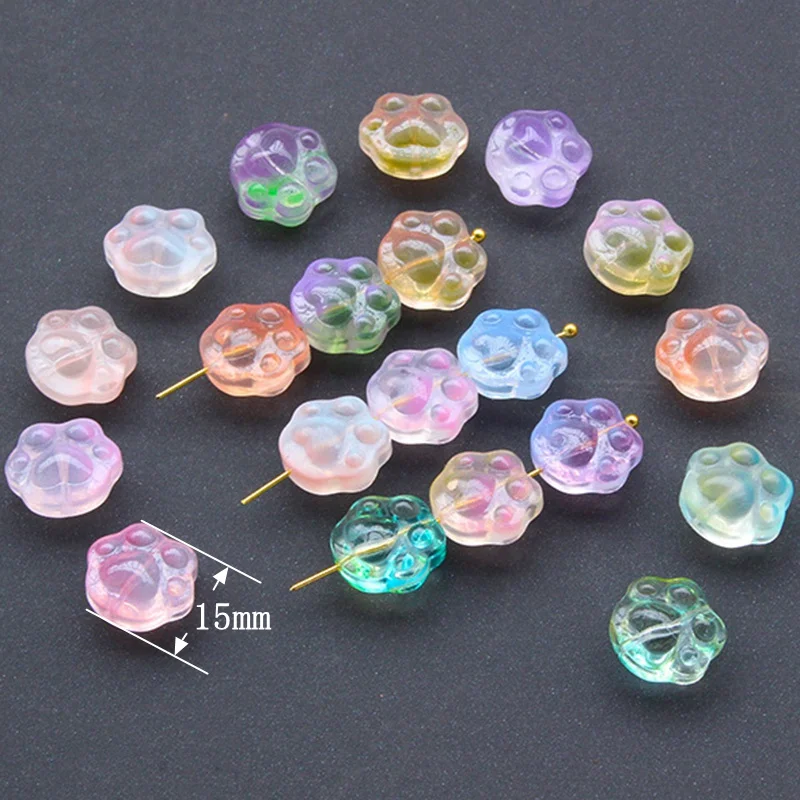 

10pcs Colorful Bear Claw Shape 15mm Handmade Lampwork Glass Loose Beads For Jewelry Making DIY Crafts Findings