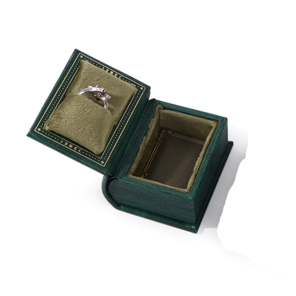 

Small Creative Book Shape Ring Box Flip Lid Magnetic Engagement Ring Case Earrings Case Velvet Jewelry Packaging Gift Box