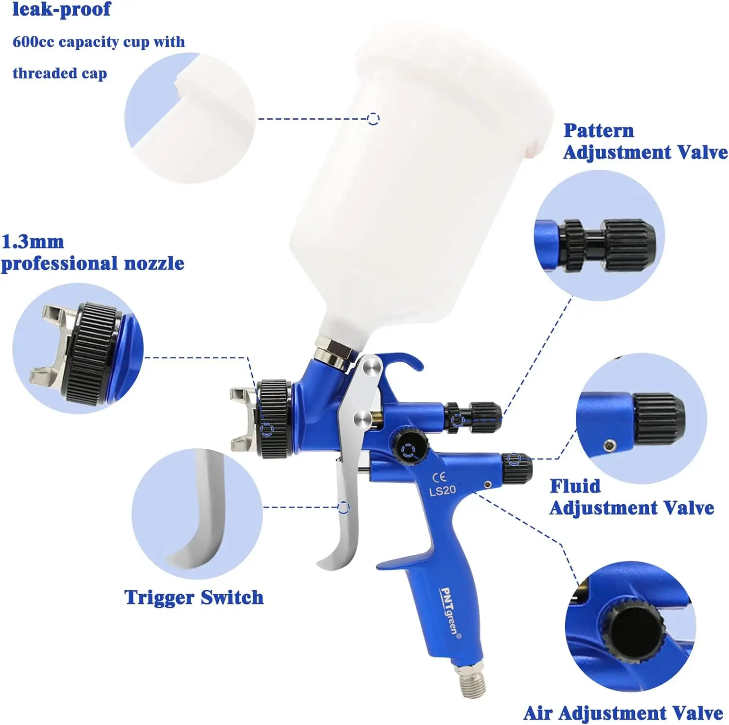 HVLP Spray Gun Air Spray Gun with 1.3mm Spray Nozzle and 600ml Capacity Cup Suitable for Automotive Varnish Furniture