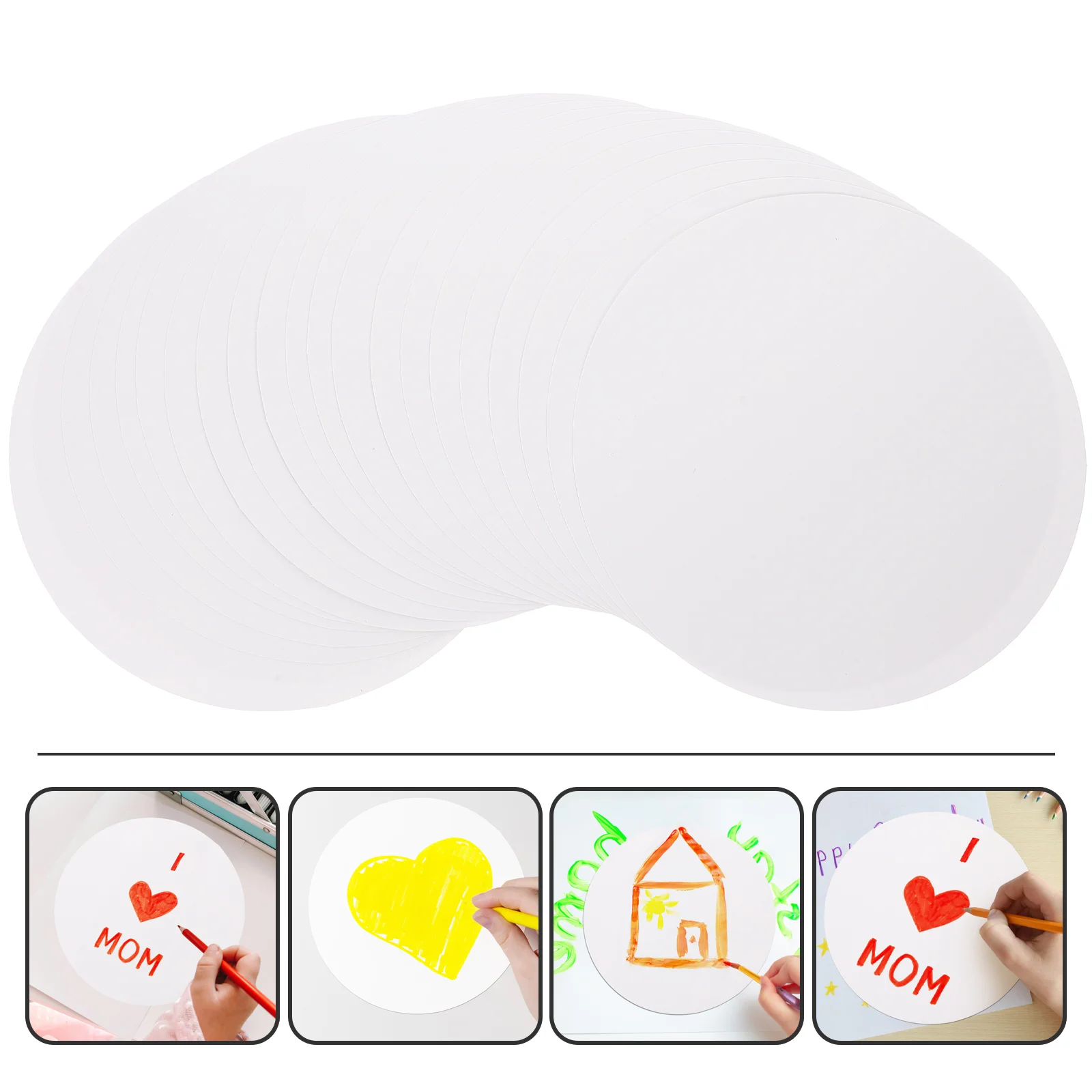 40 Pcs Round Drawing Paper Cardstock Boards Pad Frame White Paperplates Kraft Office