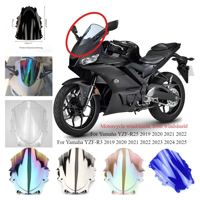 

For Yamaha YZF R3 R25 2019 2020 2021 2022 2023 2024 2025 Motorcycle Windscreen Double Bubble Front Windshield Wind Deflector
