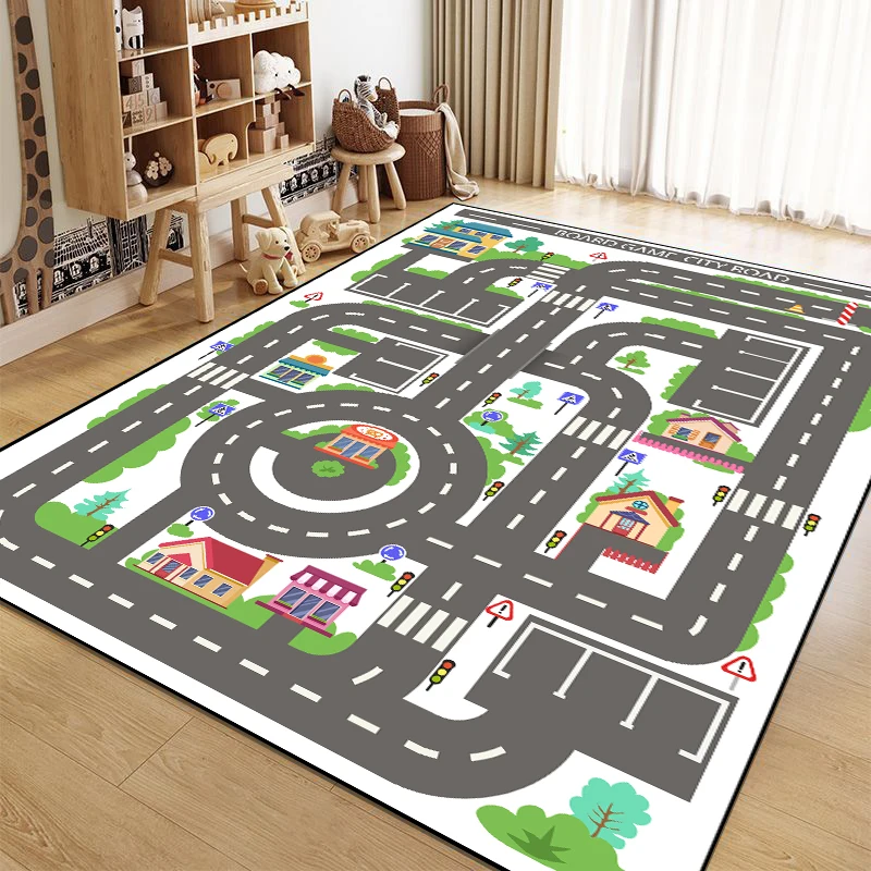 

Cartoon City Traffic Carpet Baby Play Mat Fluffy Soft Large Area Rug Non-slip City Roadmap Traffic Signs Kids Educational Rug