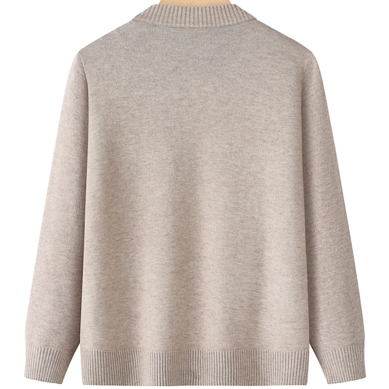 Cárdigan de lana de una pieza para mujer, suéter, chaqueta de mediana edad, ropa cálida bordada para madre, suéter de punto con cuello redondo, Tops de invierno