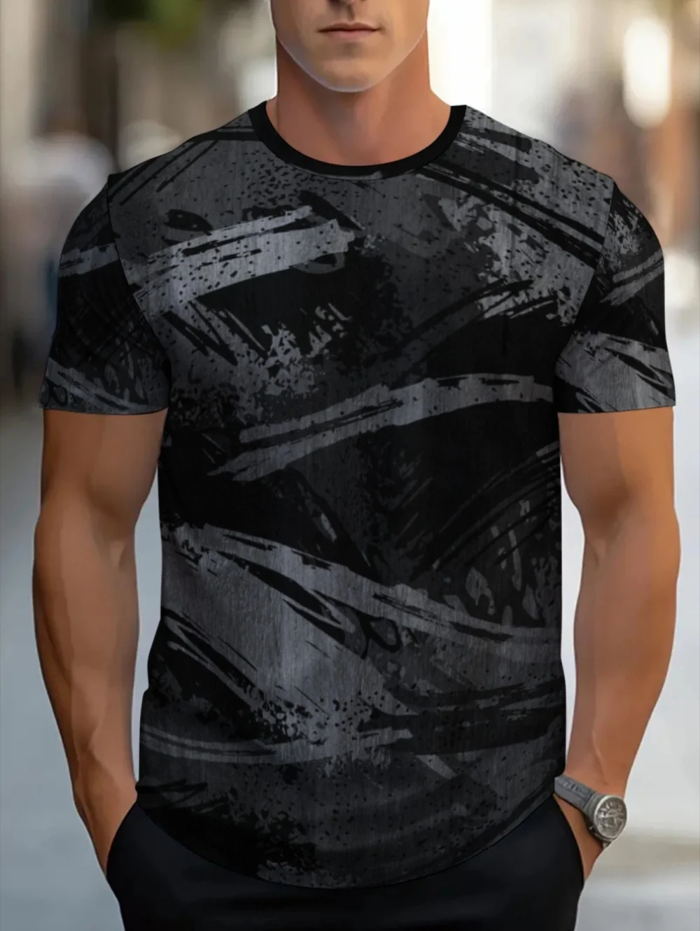 Summer Men's Splatter Pattern T-Shirt Black and White Abstract Design Casual Short-Sleeve Tops Street Style Regular Men Clothes