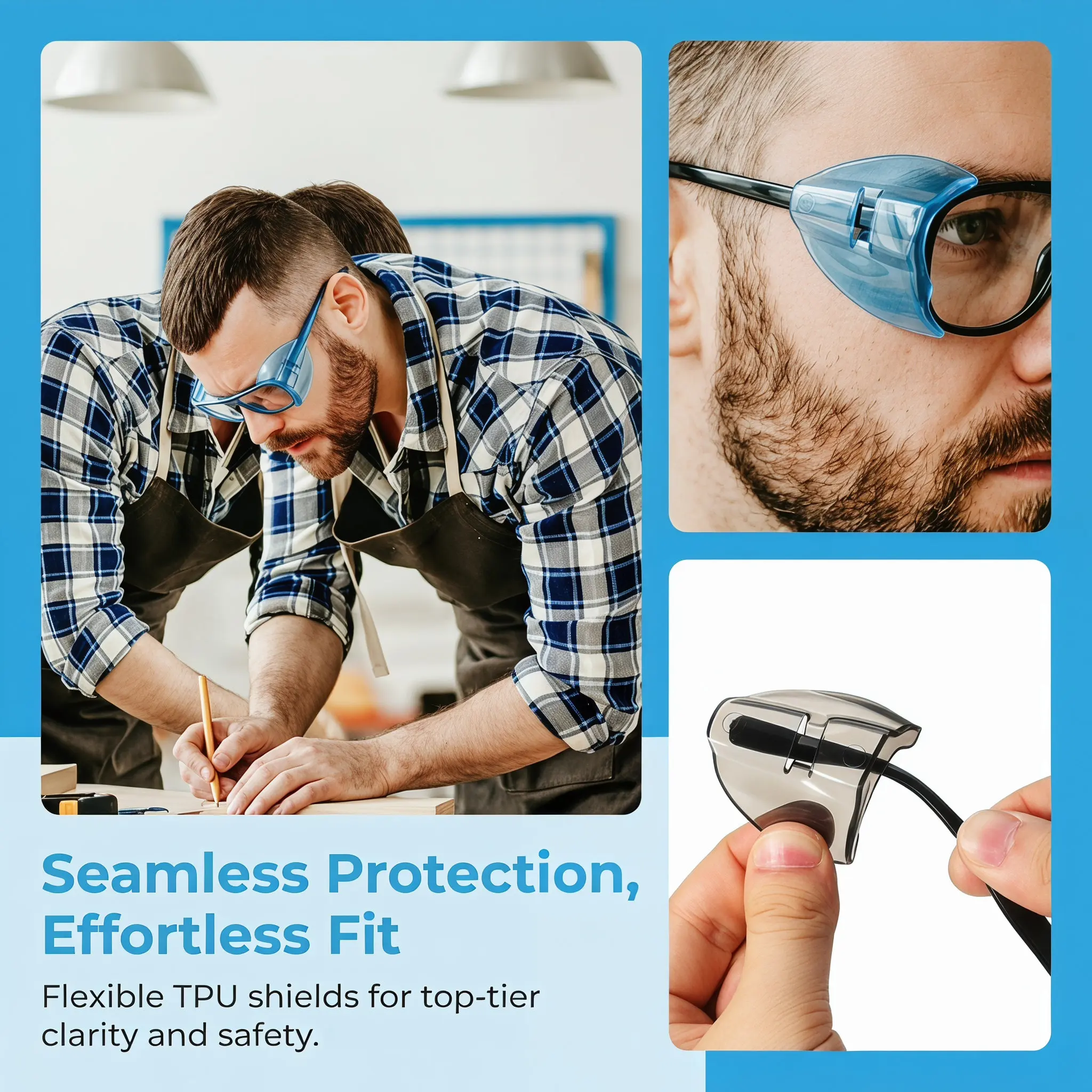 4Pairs Safety Eyeglasses Side Shields Tpu Clear Lens Protection Guards for Glasses Anti Splash Scratch Resistant