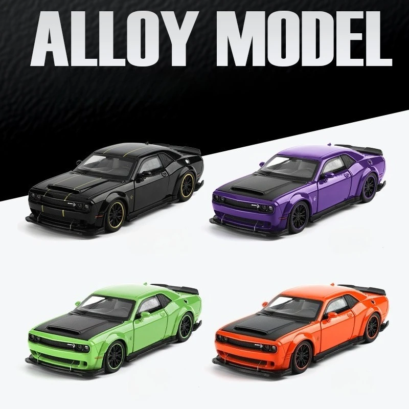 1:32 Dodge Challenger Hellcat SRT Alloy Car Model Sound Light Pull Back Metal Toy Vehicle Boy Gift Collection Miniature Voiture