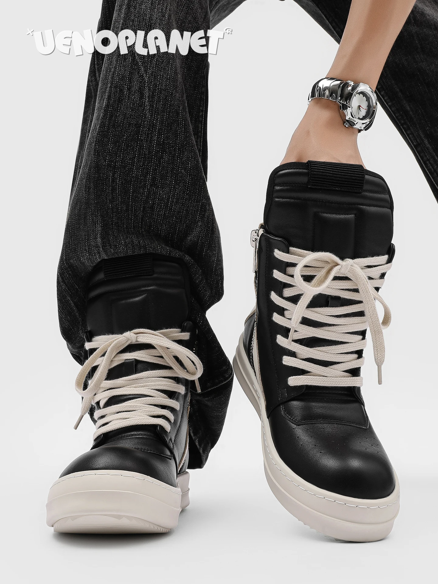 

ex High Top Spor Casual oes Дышащая обувь Thi Bot Увеличение летнего сезона с круглым носком на молнии Резиновая подошва